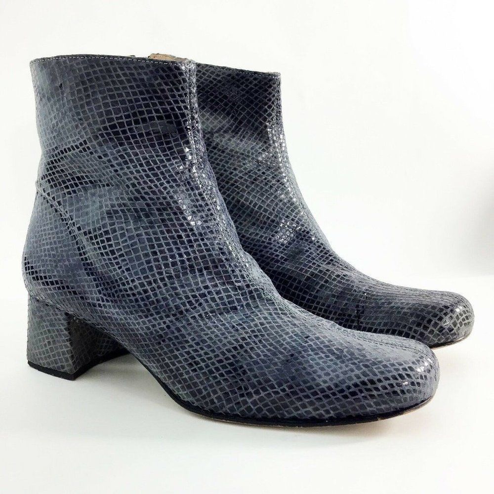 Ganni Python Snake Embossed Ankle Bootie Blue Wom… - image 1